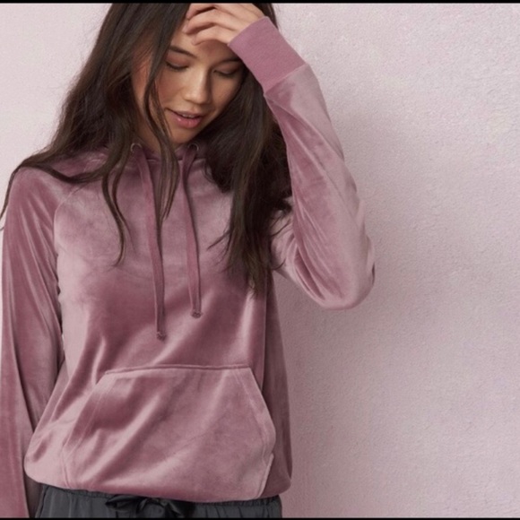 GARAGE Mauve Velour Pullover Hoodie Sweatshirt - Picture 2 of 3